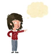 cartoon woman pointing with thought bubble N38