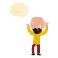cartoon bearded man panicking with thought bubble N2