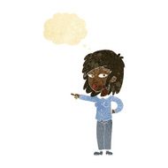 cartoon woman pointing with thought bubble N39