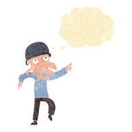 cartoon alien man dancing with thought bubble