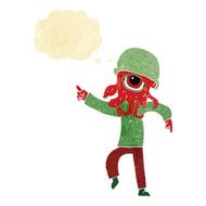 cartoon alien man dancing with thought bubble N2