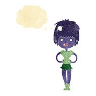 cartoon happy vampire girl with thought bubble N8