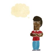 cartoon annoyed man with folded arms thought bubble