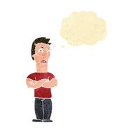 cartoon annoyed man with folded arms thought bubble N4
