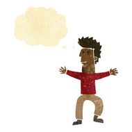 cartoon stressed out man with thought bubble N2