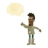 cartoon positive thinking man in rags with thought bubble N2