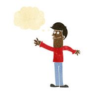 cartoon happy man waving with thought bubble N6