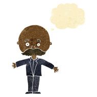 cartoon bald man with open arms thought bubble