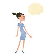 cartoon woman in dress with thought bubble N7