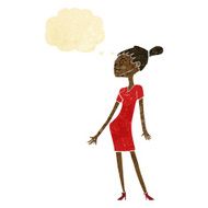 cartoon woman in dress with thought bubble N8