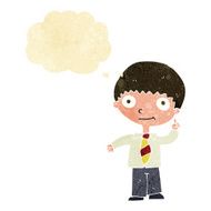 cartoon school boy with idea thought bubble N5