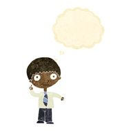 cartoon school boy with idea thought bubble N6