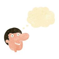 cartoon happy male face with thought bubble N4