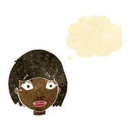 cartoon worried female face with thought bubble