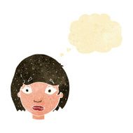 cartoon worried female face with thought bubble N2