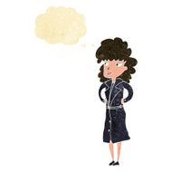 cartoon woman in trench coat with thought bubble N2