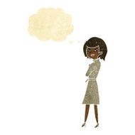 cartoon woman in trench coat with thought bubble N5