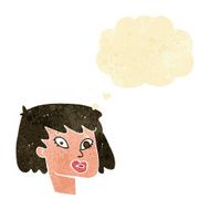 cartoon pretty female face with thought bubble N20