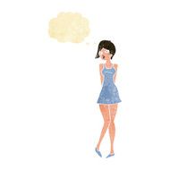 cartoon pretty woman in dress with thought bubble N7