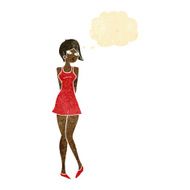 cartoon pretty woman in dress with thought bubble N8