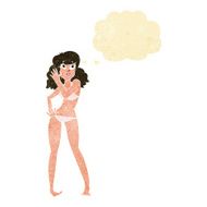 cartoon pretty woman in bikini with thought bubble