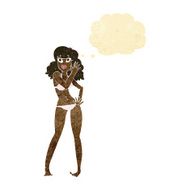 cartoon pretty woman in bikini with thought bubble N2