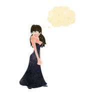 cartoon pretty woman in dress with thought bubble N9