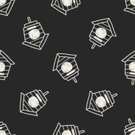 doodle bird house seamless pattern background N3