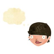 cartoon happy female face with thought bubble N35