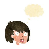 cartoon happy female face with thought bubble N36