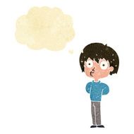 cartoon impressed boy with thought bubble