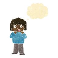 cartoon worried boy with thought bubble N5