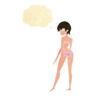 cartoon woman in bikini with thought bubble N11