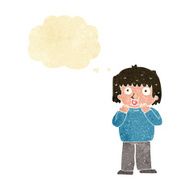 cartoon worried boy with thought bubble N6