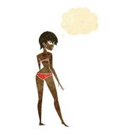 cartoon woman in bikini with thought bubble N12