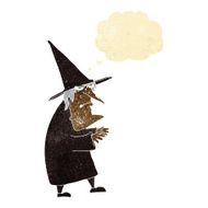 cartoon ugly old witch with thought bubble N2