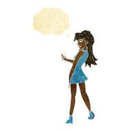 cartoon woman posing in dress with thought bubble N6