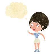 cartoon woman waving with thought bubble N65