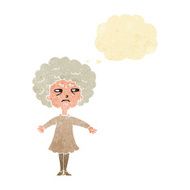 cartoon bitter old woman with thought bubble N3