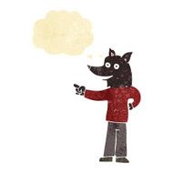 cartoon wolf man pointing with thought bubble N2