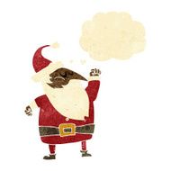 cartoon santa claus punching air with thought bubble N3