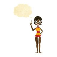 cartoon woman in striped swimsuit with thought bubble N2