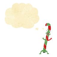 cartoon dancing christmas candy cane with thought bubble N2