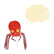 cartoon spooky skull spider with thought bubble