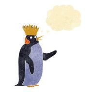 cartoon emperor penguin waving with thought bubble