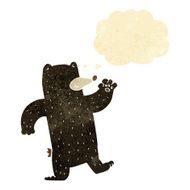 cartoon waving black bear with thought bubble N12