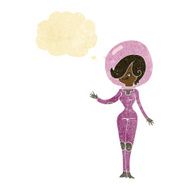 cartoon space woman with thought bubble N6