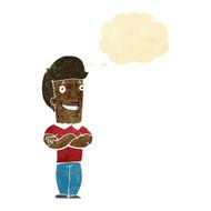 cartoon man with folded arms grinning thought bubble