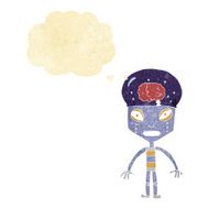 cartoon weird robot with thought bubble