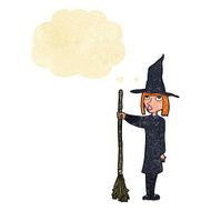 cartoon witch with thought bubble